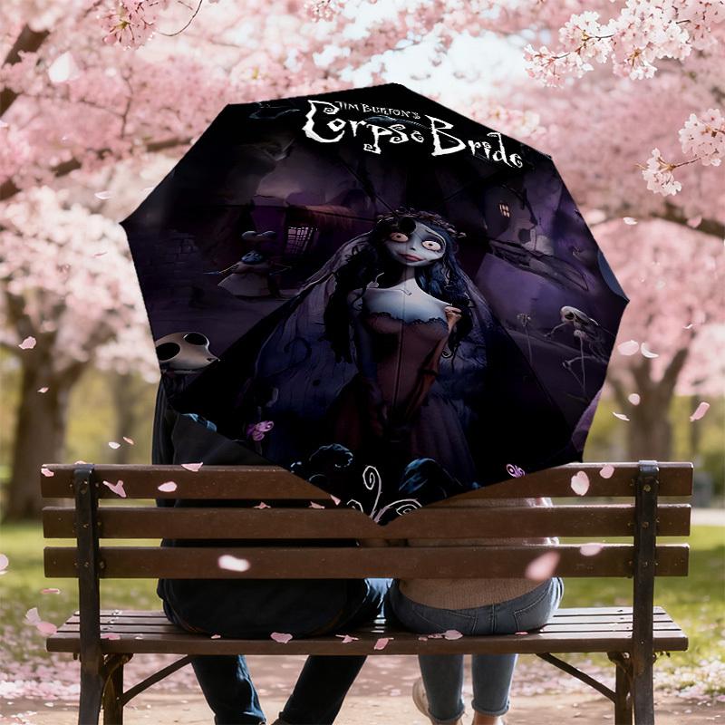 1pc Corpse Bride Automatic Open/Close Umbrella Compact Folding Umbrella with 8-Rib Shaft Lightweight Esign, for Women/Men1206A
