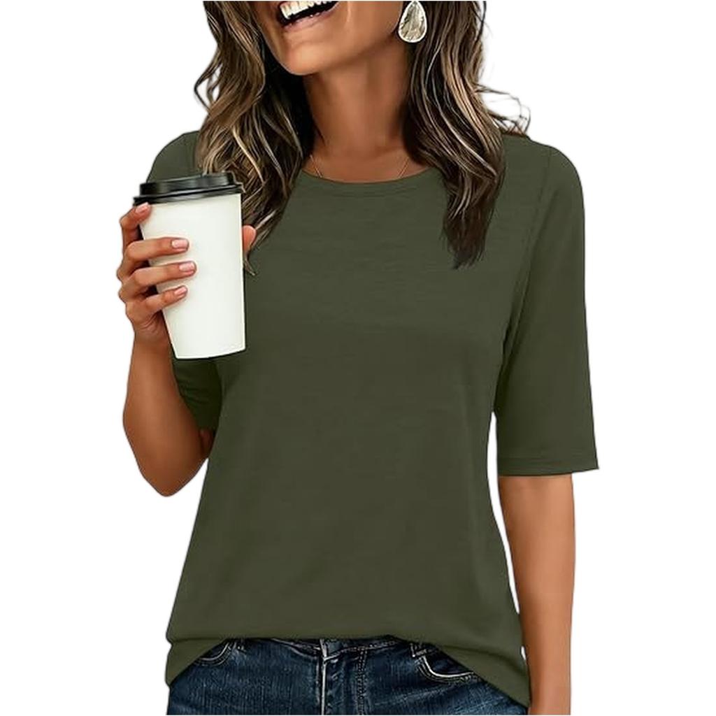Women's Fashionable Casual Round Neck Solid Color Pullover Top