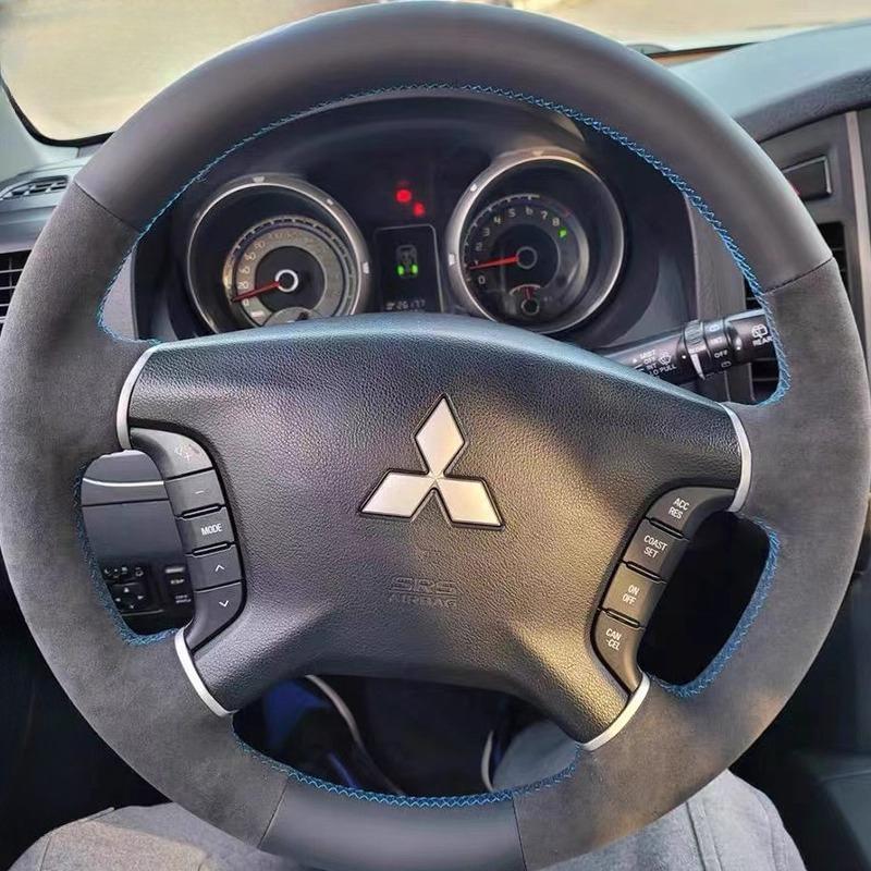 Dla Mitsubishi Pajero 2007-2014 Galant 2008-2012 Ręcznie szyty Czarny Skóra zamszowa Pokrowiec na kierownicę samochodu