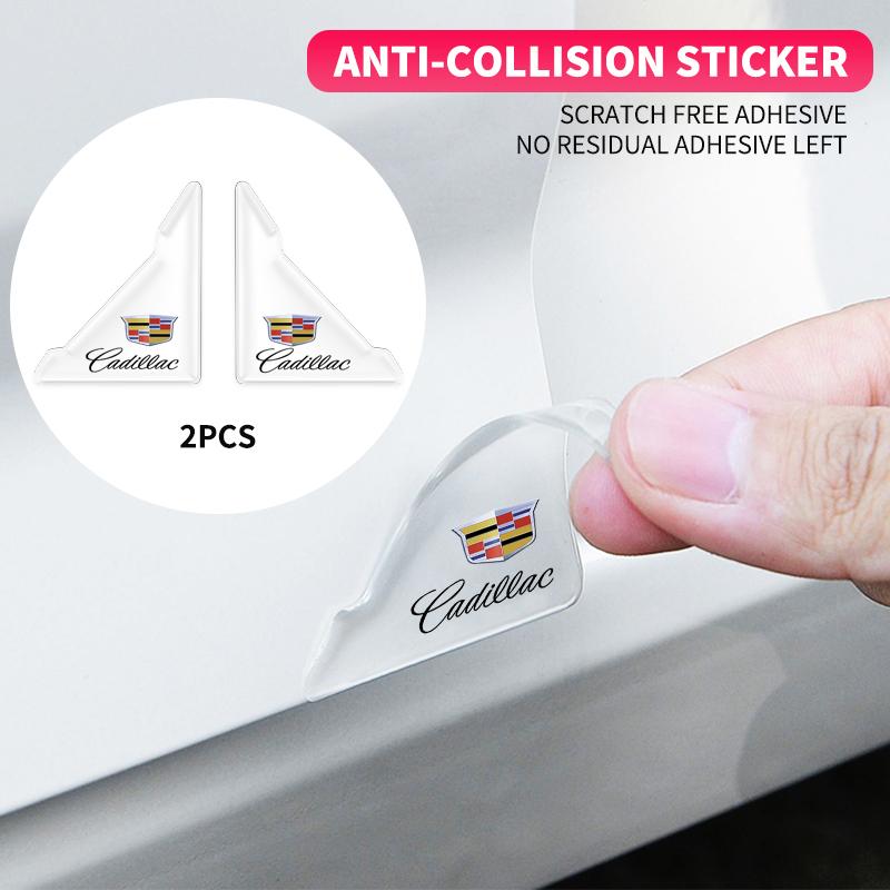 2pcs Transparent Silicone Anti-Scratch Stickers Car Door Corner Protection Cover For Cadillac Logo CT4 CT5 XT5 XT6 XTS ATS-L