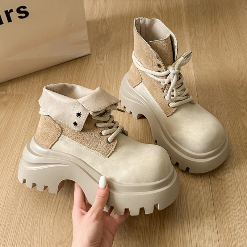 

Модные ботильоны для женщин на плоской подошве, на платформе, модная спортивная обувь, повседневные дизайнерские зимние ботинки 2025, новые готические женские ботинки челси 40 бежевый