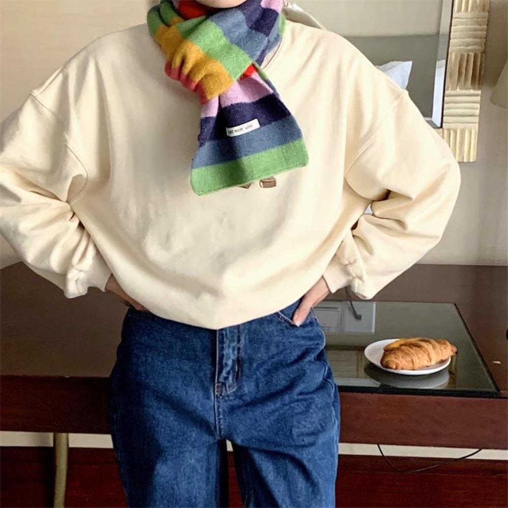 

Soft Color Blocking Scarf Warm Autumn Winter Wrap Leisure Rainbow Stripes Scarf Outdoor чёрный