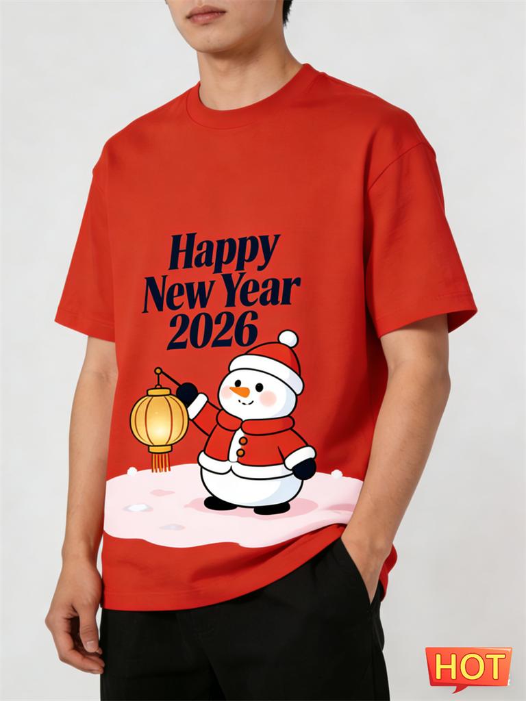 Simple Fashion New Year T Shirts For Men Trendy Holiday Wear 3D Printed Short Sleeve Tshirts Loose Streetwear Crew Neck Tees