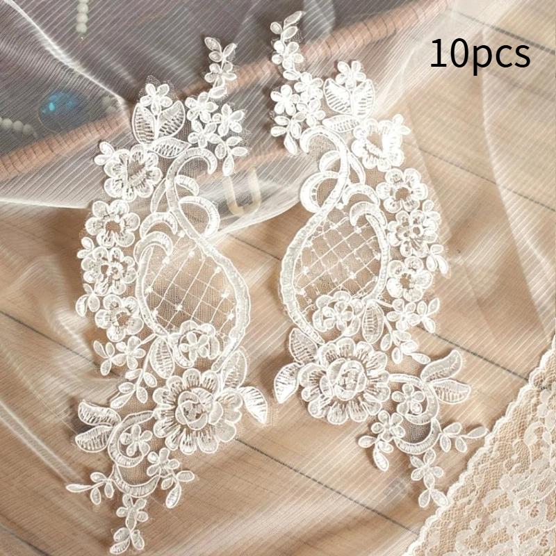 10Pcs Embroidery Flower Exquisite Trim Patches Lace Applique Sew On Patch Fabric Crafts Stickers Bag Gown Decoration