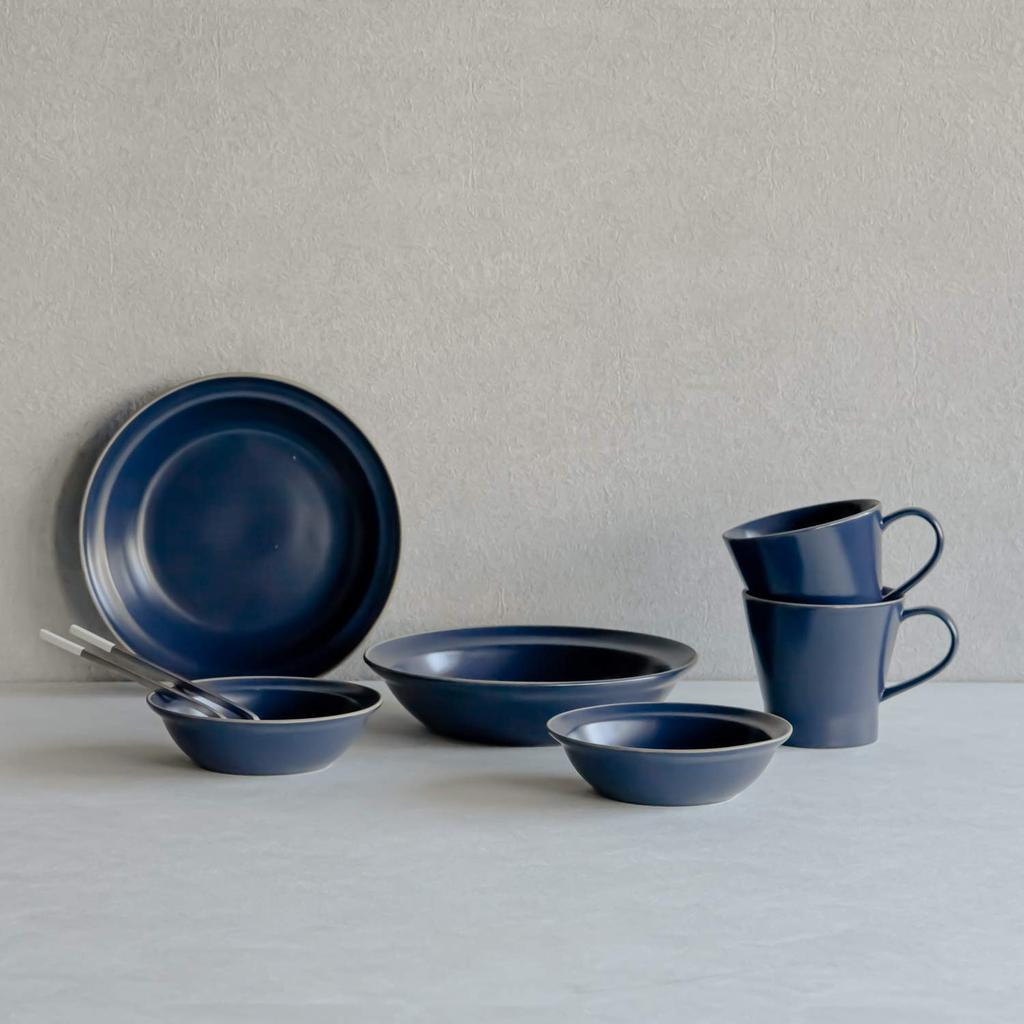 TAMAKI Paired Tableware Edge Line 6 Piece Microwave and Dishwasher For 2 Living for Two Set, Blue, Set, Safe, Boxed, People, T-930250