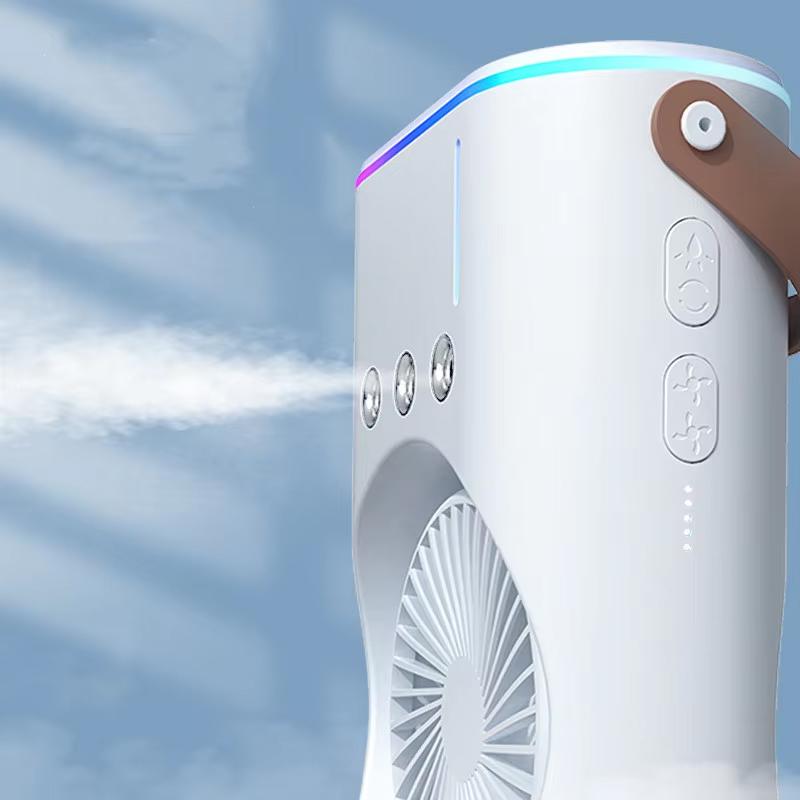 Factory Sell Usb 3-Speed Plastic Misting Fan Desktop Air Conditioning Fan Humidification Cooling 3hole Spray Fan Car Outdoor