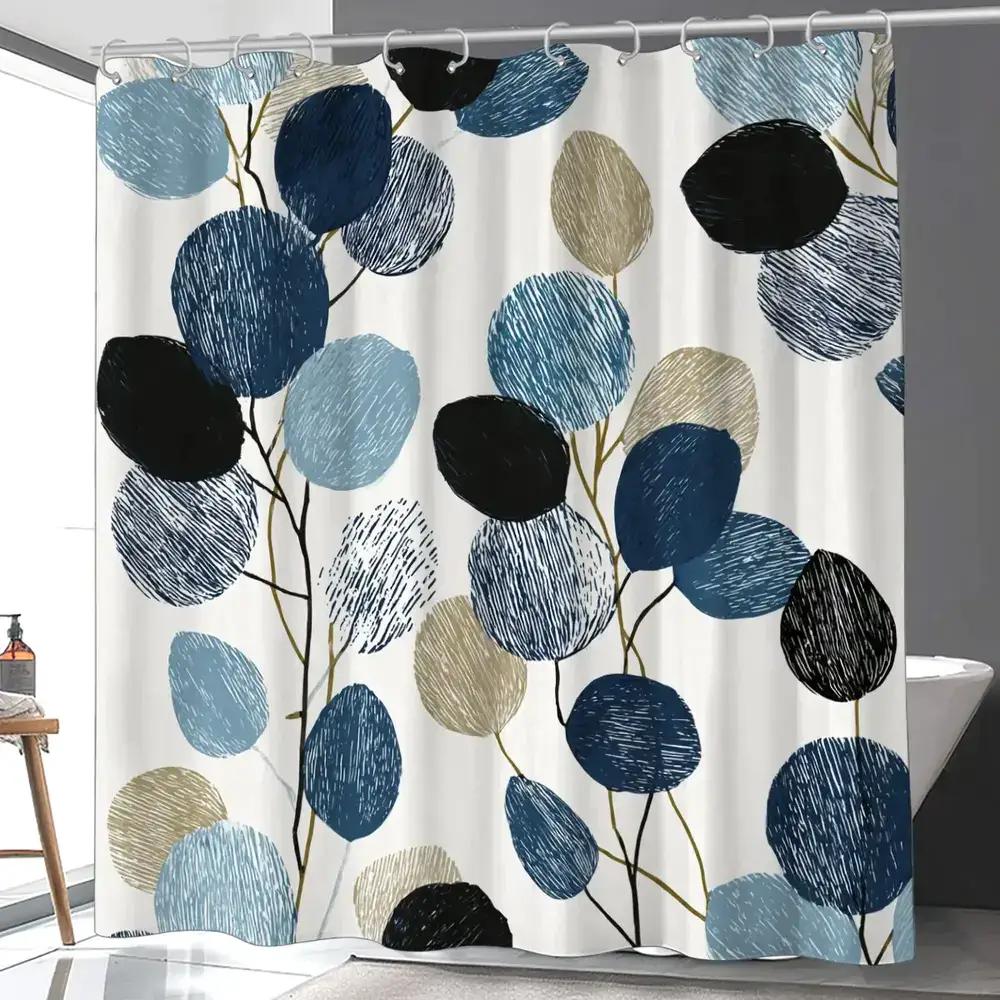 

1pc Leaf print shower curtain, made of polyester, machine washable, with hooks, suitable for bathroom use. 90X180cm
