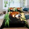Cute Red Panda Duvet Cover King Size,Pink Love Stars Bedding Set Kawaii Cartoon Animals Comforter Cover Girly Sweet Quilt Cover