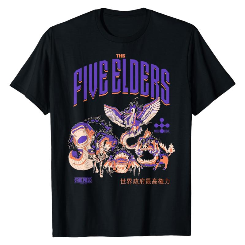 

Five Elders One Piece TShirt Dark Street Graphic Print Crew Neck Pure Cotton High Street Fashion Tops For Anime Fans S