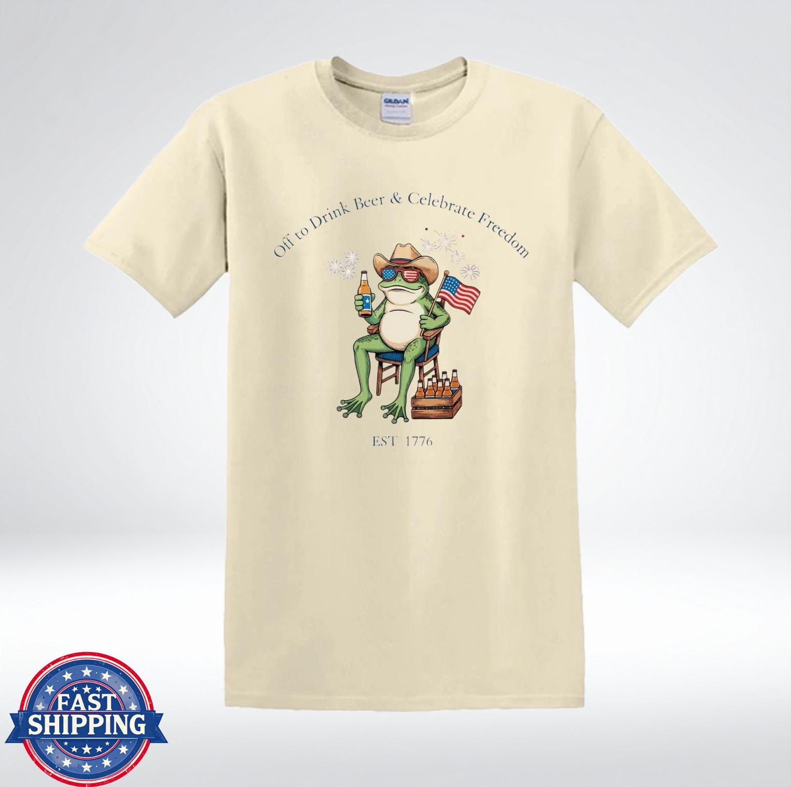 Funny Frog Drinking Beer Patriotic 4th of July Freedom Shirt T-Shirt S