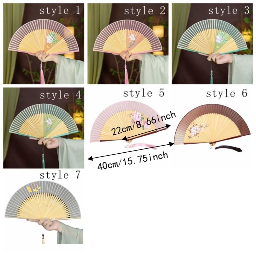 Floral Pattern Silk Bamboo Fan Exquisite Dance Fan Portable Chinese Style Fan Home Decoration
