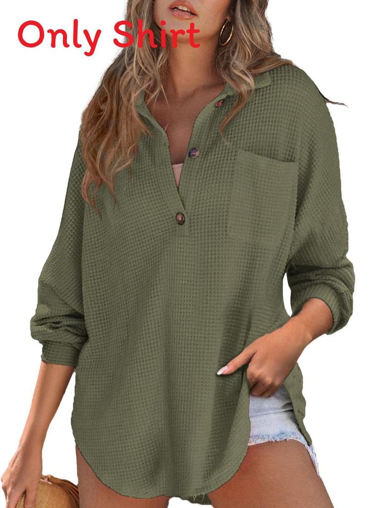 Trendy Waffle Knit Top With Button Closure For Casual Streetwear Women