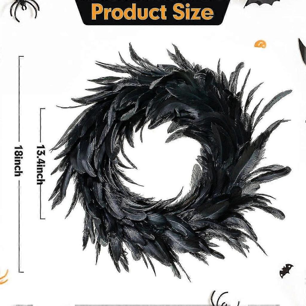 18 Inch Black Feather Wreath,christmas Decoration,thanksgiving Artwork