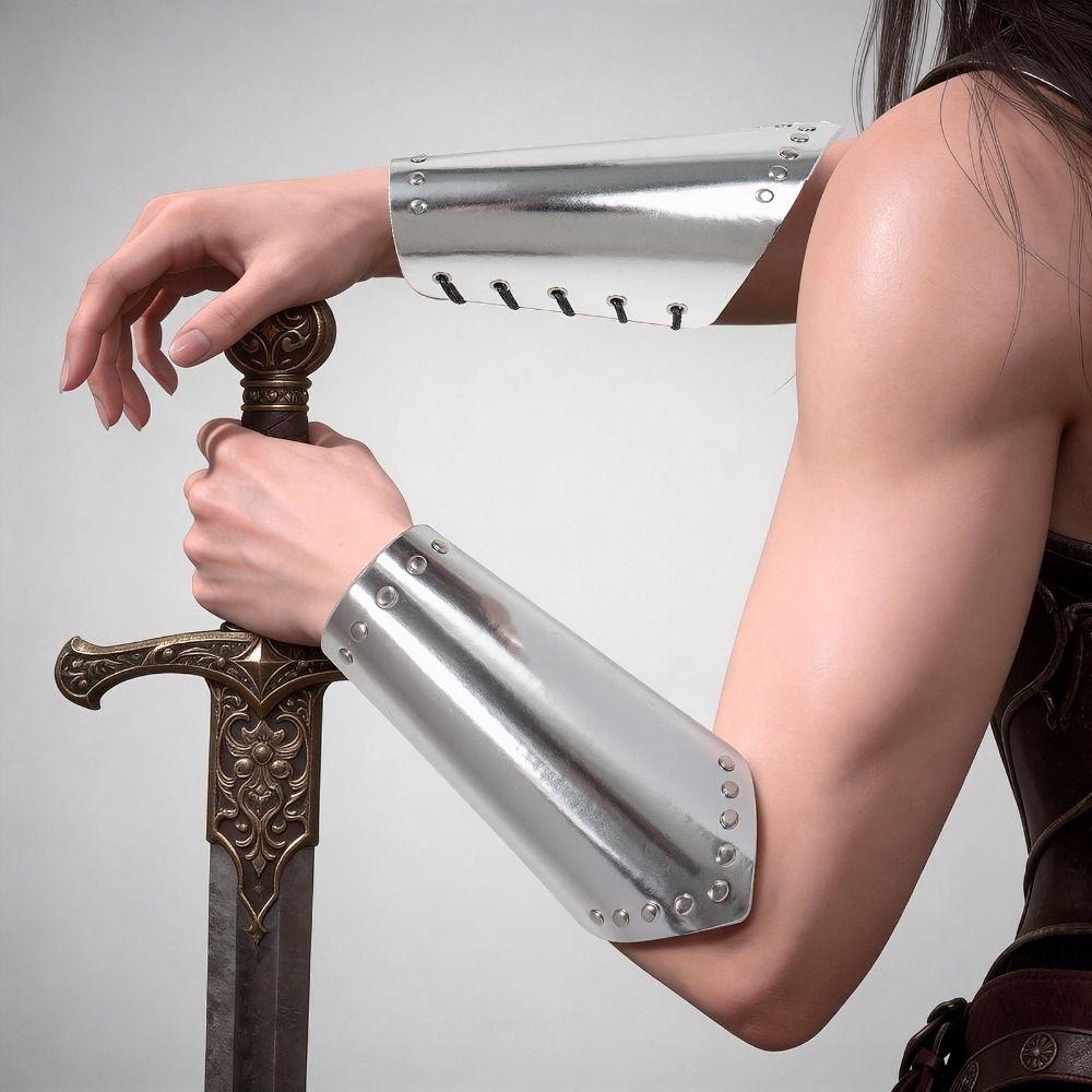 Silver Gold Rivet Medieval Bracers Role Playing Cosplay Arm Cuff Knight Arm Guard Training