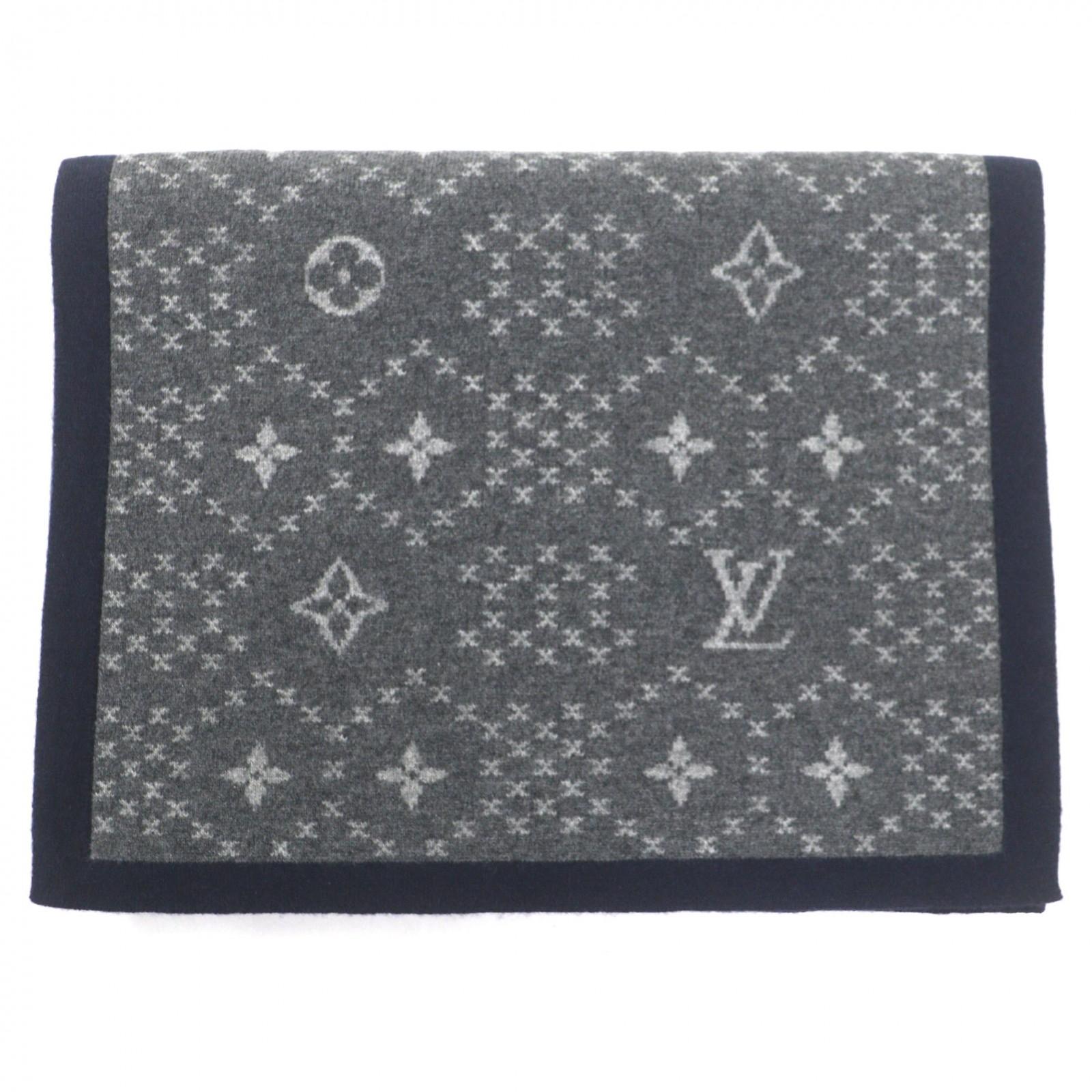 Great LOUIS VUITTON Scarf Escharp Monogram Stripes gray cashmere mens M76037 Used