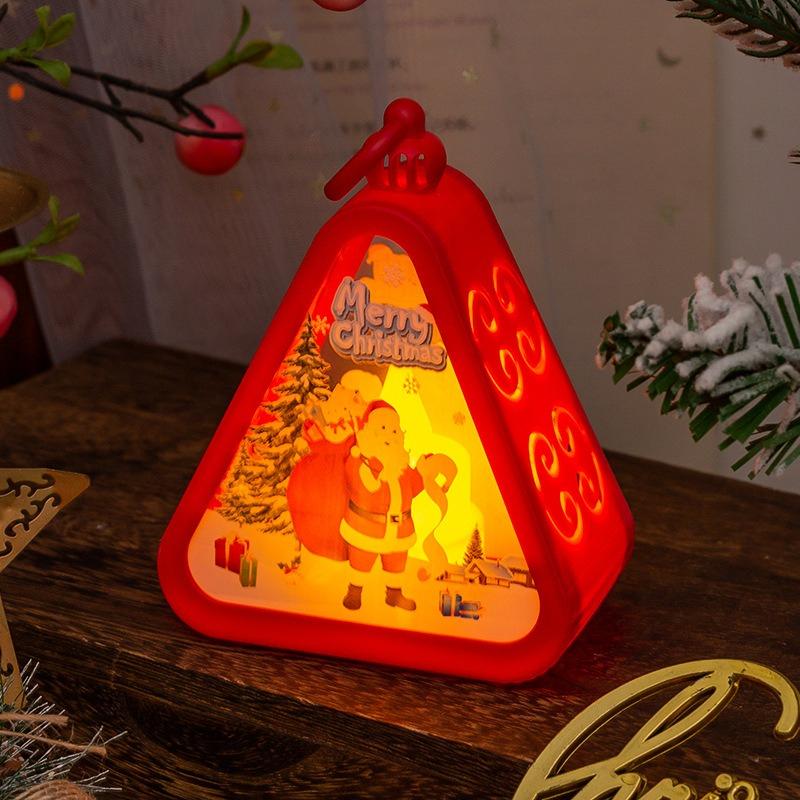 Mini vánoční LED trojúhelníková lucerna Santa Claus sněhulák festivalová lampa vnitřní stolní ozdoby rekvizity pro party scénu domácí dekorace