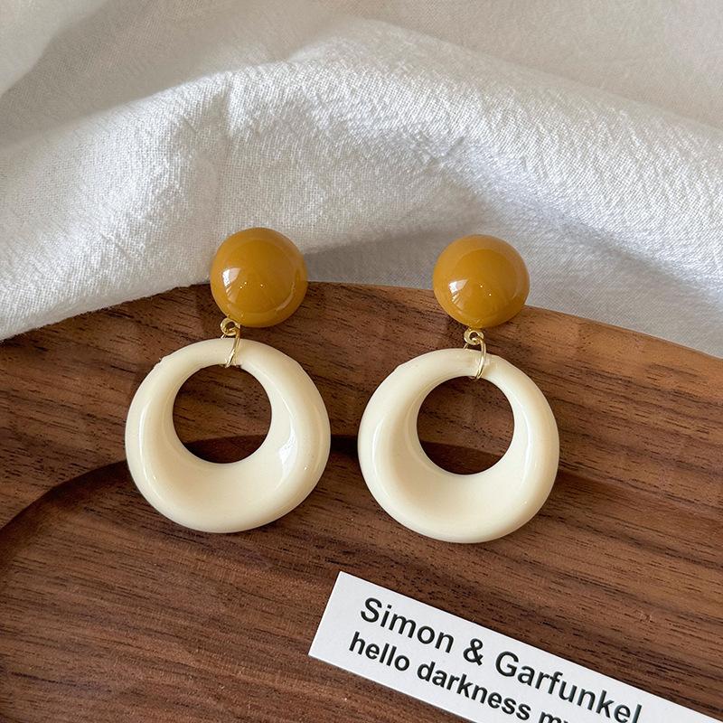Dopamine Color Circle Earrings Women's Summer Personality Sweet Versatile Silver Needle Earrings Fashion Design Contrasting Color Earrings