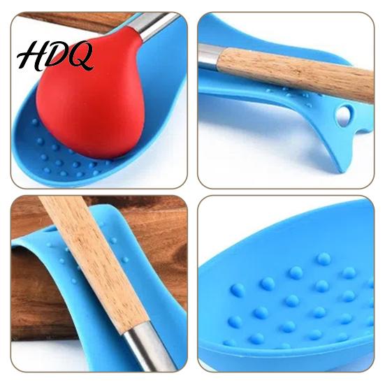 Kitchen Countertop Protector Silicone Spoon Rest for Countertop Heat Resistant Spatula Holder Ladle with Non-Slip Bump Design & Hanging Hole Modern