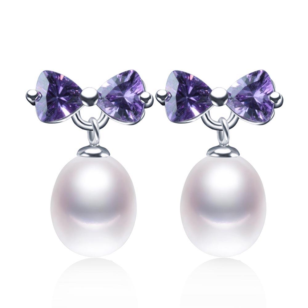 Clearance Sale!Sweet Women Fashion Purple Zircon 925 Sterling Silver Drop Earrings High Luster Natural Freshwater Pearl Earrings белый