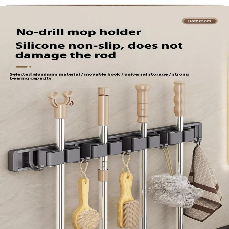 Organizer Wall Mounted Broom Holder Mop Clip Stand Brush Rack Hanging Pipe Hook Kitchen Storage Bathroom Accessories Tools