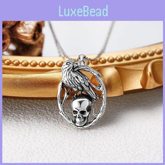 Halloween Skull Pendant Necklace With Crow Shape Design For Gothic Fashion Enthusiasts