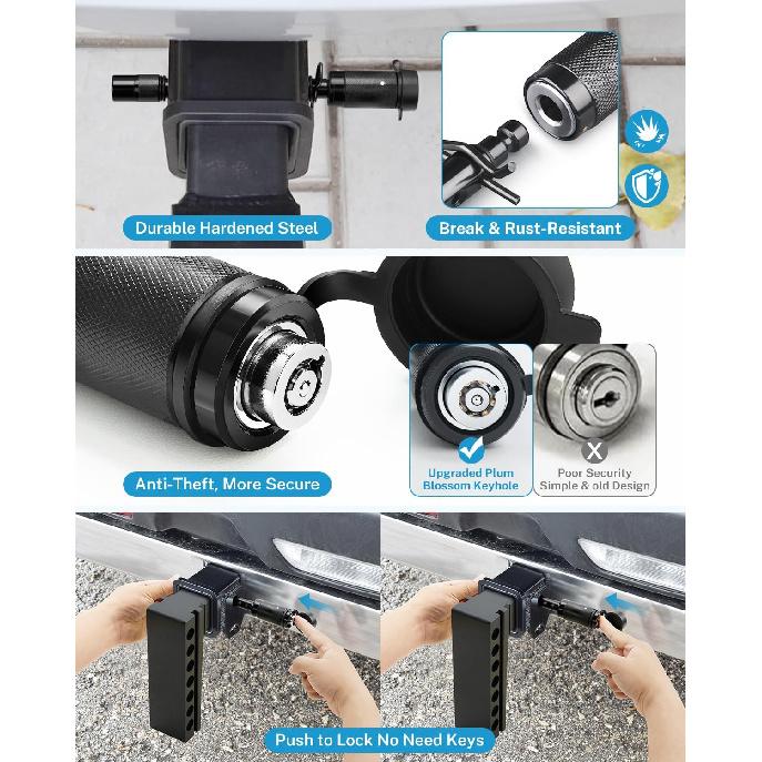 Kohree Trailer Hitch Lock 5/8 Inch, Hitch Pin Lock for Class III IV 2 Inches and 2-1/2 Inches Receiver, Locking Hitch Pin Tow Hitch Lock with Key,