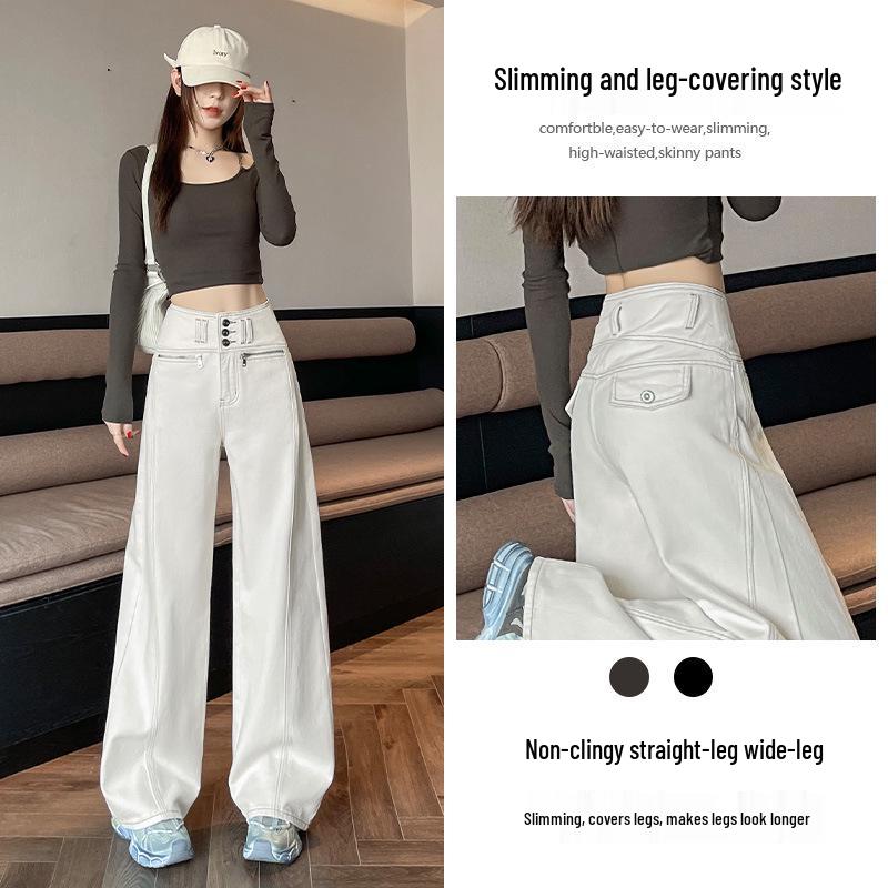 

2025 Женские Свободные Прямые Джинсы для Похудения - Широкие Модные Джинсы на Весну, Осень, Зиму L