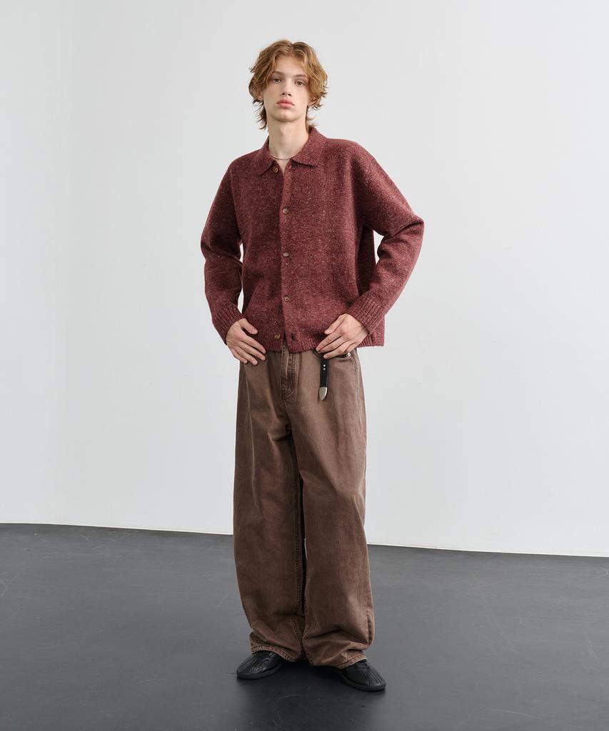 Knouun Nep Yarn Collar Cardigan (Wine)