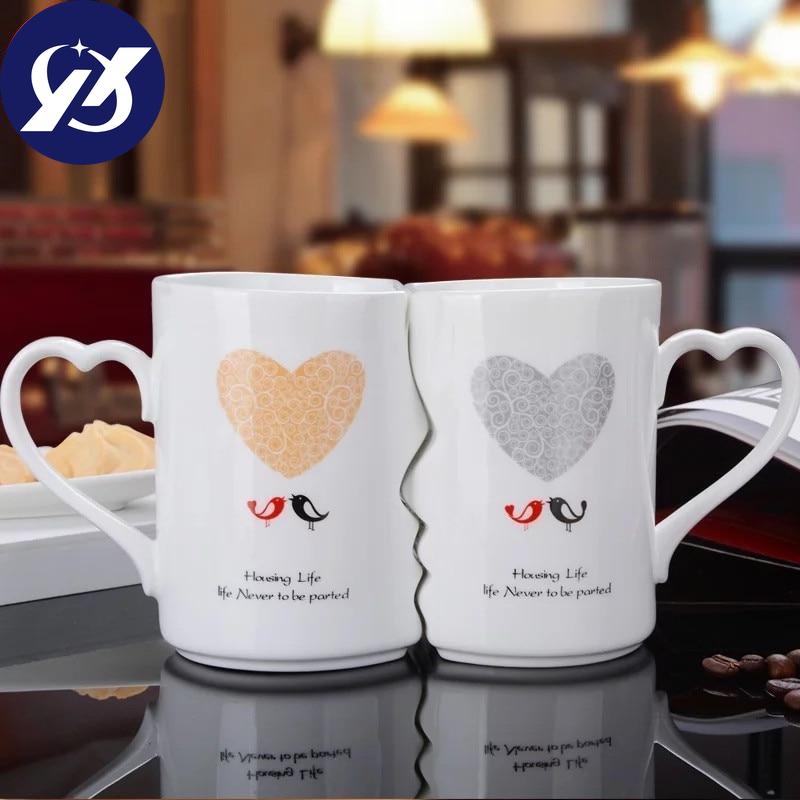 2Pcs/Set Creative Coffee Mugs Couple Water Cup Ceramic Fason Kiss Teacup Milk Mug Valentine's Day Birthday Wedding Gifts