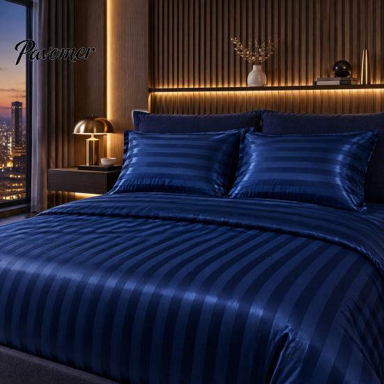Bed Pillow Protector Striped Satin Pillowcase, Silky Smooth Cover, Gentle on Hair Soft & Skin, Glossy Solid Color Sham for Bedroom Decor, 30"x20"