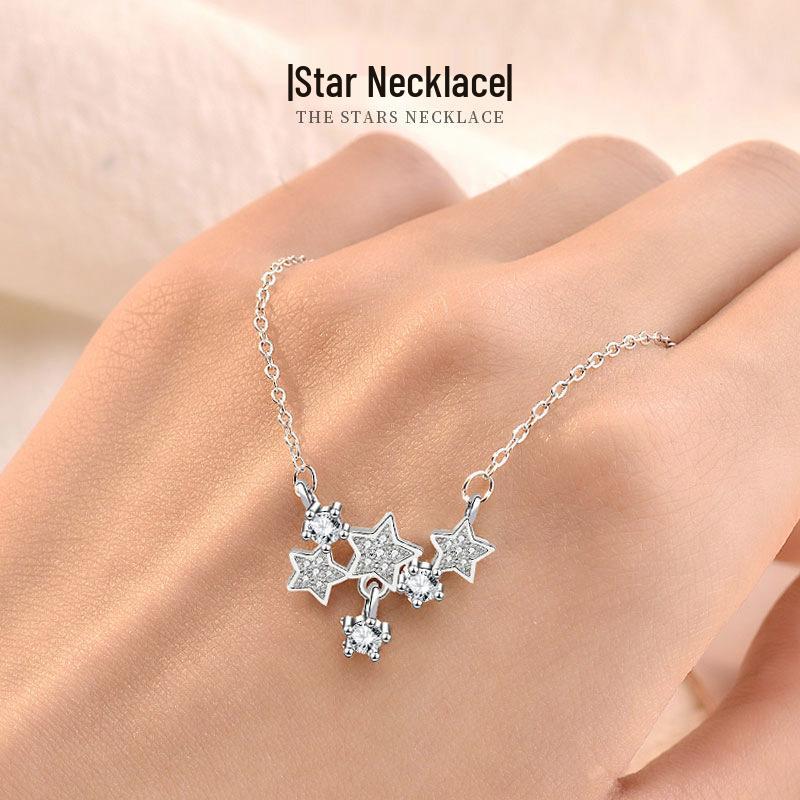 

Sterling Silver Star Necklace with Micro-Paved Diamonds for Women 925 Silver