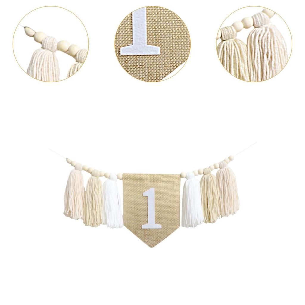 1 Year Old Birthday High Chair Banner Wood Bead Tassel Decoration for Baby Shower Themed Party Supplies