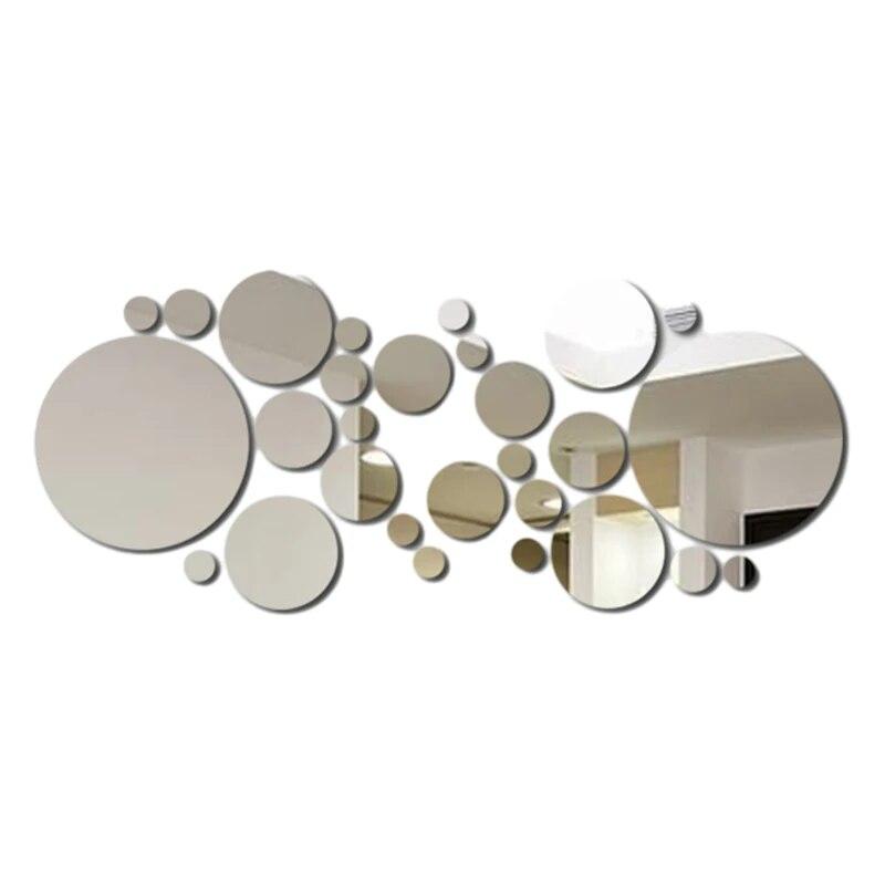 26 PCs 3D Acrylic Mirror Wall Sticker, Round Mirror, DIY Bedroom, Bathroom and TV Background Room Sticker Wall Decoration