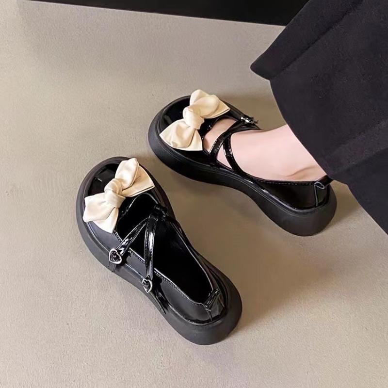 JK Small Leather Shoes Female Spring and Autumn Thick Bottom Muffin Bow 2025 New Round Head Japanese Lolita Mary Jane Shoes