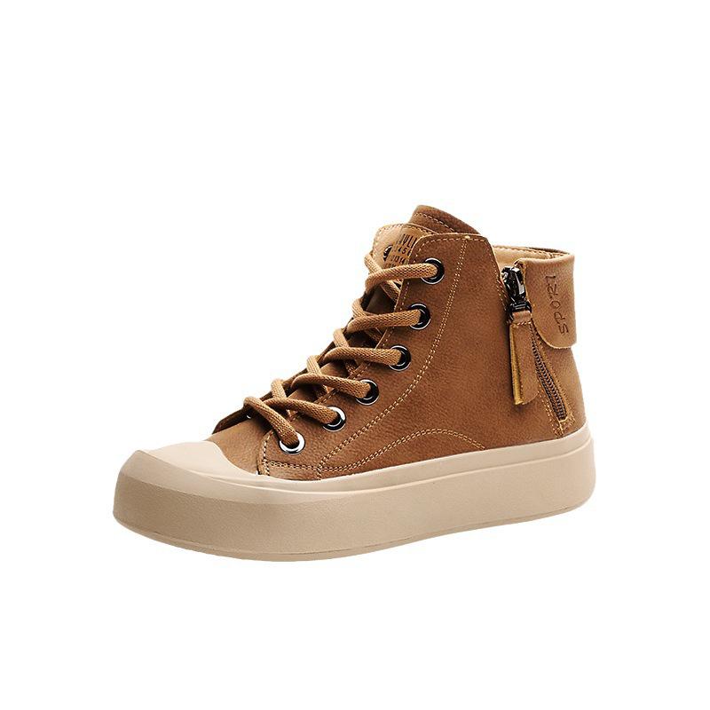 Women's High-Top Leather Retro Sneakers, Plus Velvet, Autumn 2023, Sizes 40-43.