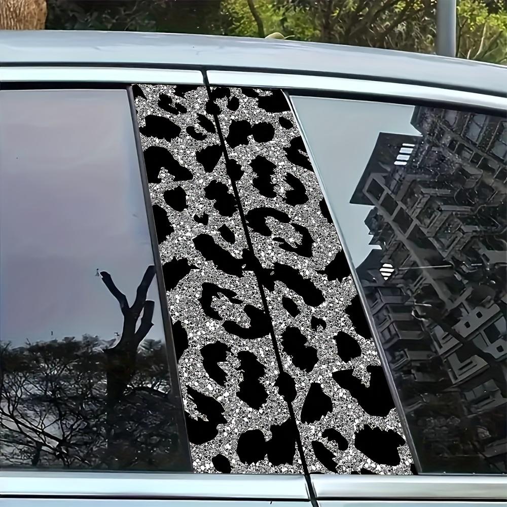 Gray-black Leopard Print 2PC Car B-pillar Protection Sticker Sunscreen Waterproof Scratch-proof Car Decoration Decal One-time