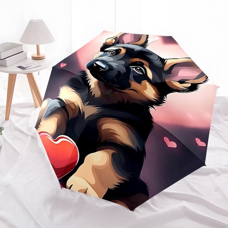 

Dog Love Heart Automatic Opening/Closing Umbrella:Portable 3 Fold Design with 8 Bone Iron Frame Perfect Gift for Fans and Travelers0123b