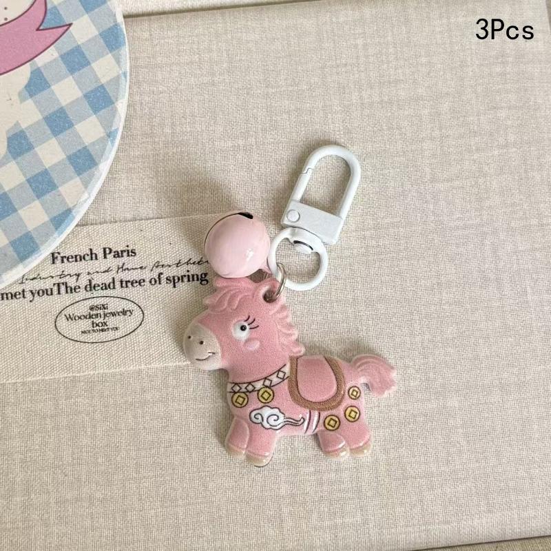 

3Pcs Cartoon Cute Pony Bell Keychain Horse Year Backpack Decoration Kawaii Pony Pendant Ornament New Year Accessories Gifts A1