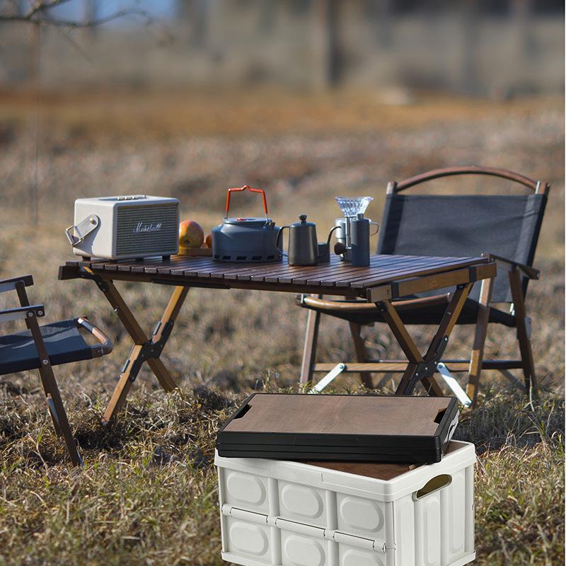 Multi-Functional Folding Camping Box with Wooden Lid: Portable Car & Outdoor Food Storage Suitcase