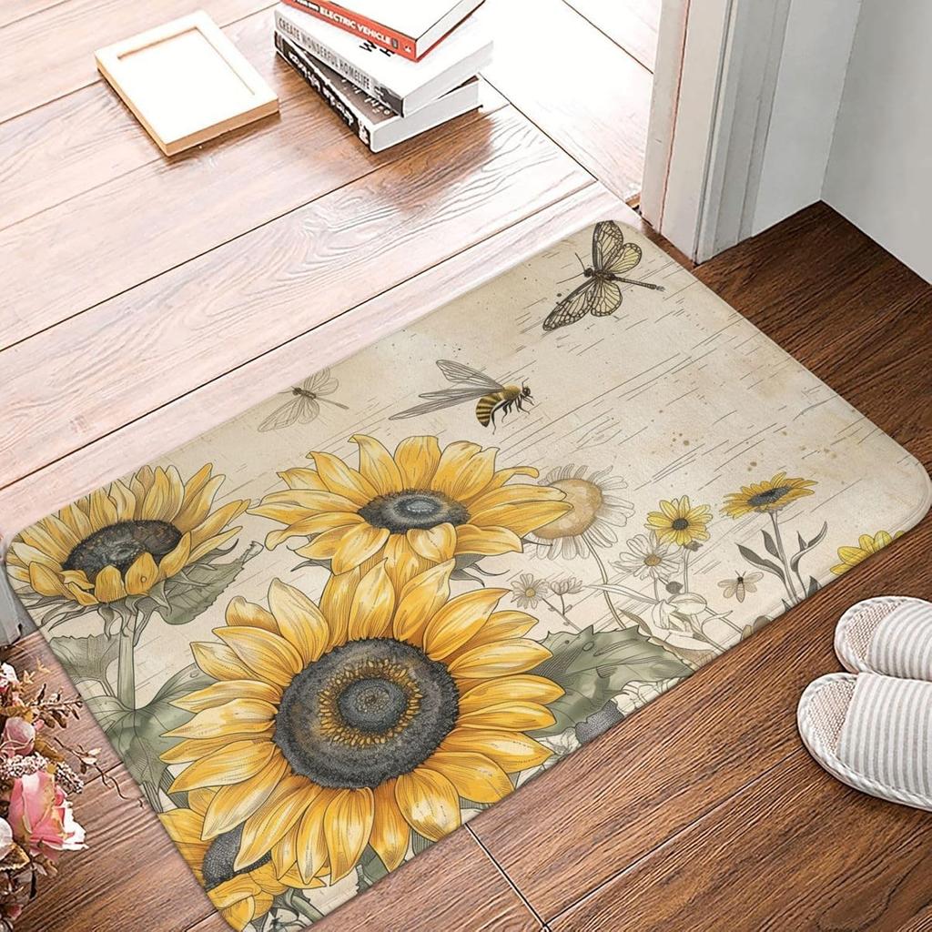 Vintage Dragonfly Doormat for Entryway, Floral Botanical Indoor Door Mat, Non-Slip Floor Rug for Kitchen, Bedroom, Living Room,