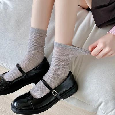 Bawełniane cienkie, oddychające letnie skarpetki damskie koreańskie modne jednokolorowe luźne długie skarpetki Japan Style szkolne dziewczęce czarne białe skarpetki