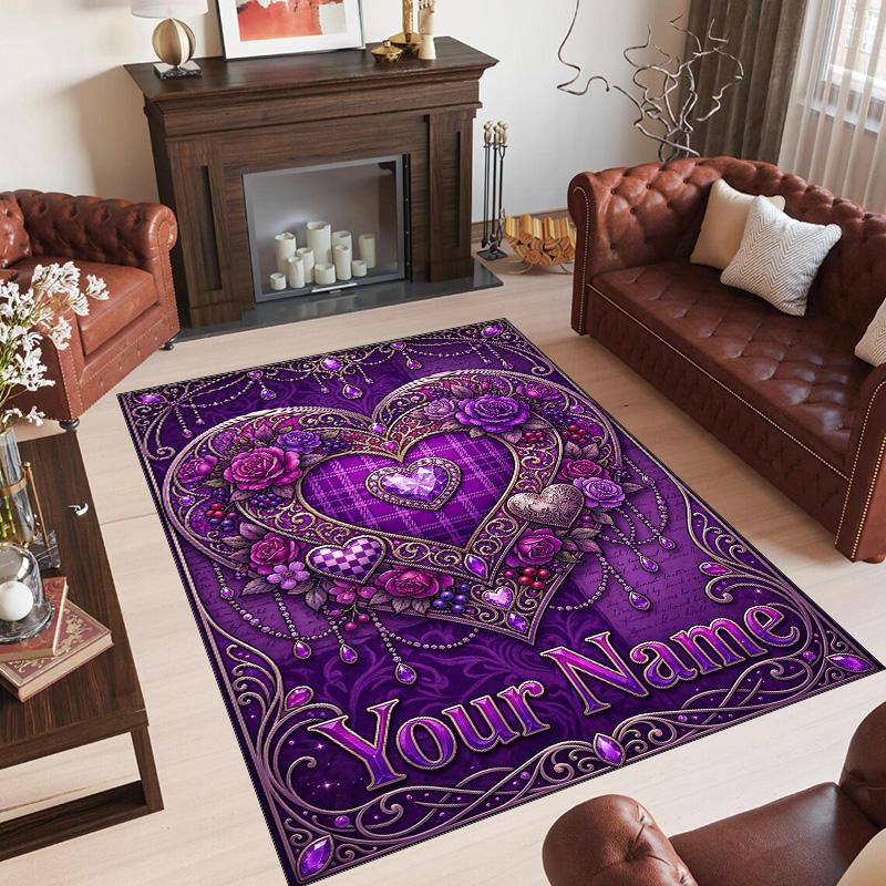 Hearts Theme Crystal Velvet Floor Rug Personalized Custom Name Text Warm Carpet Home Decoration