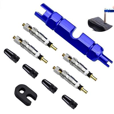 Presta Valve Core Set Tubeless Bike Tire Repair Kit Aluminum Alloy Valve Cap Presta Schrader Wrench Tool for Bicycle Maintenance