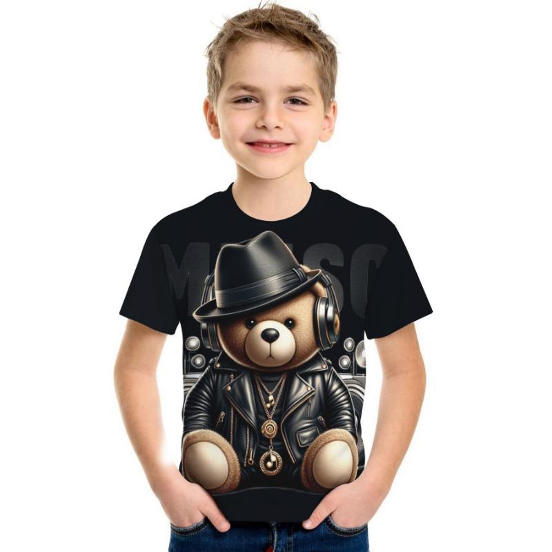 Dětské Chlapecké oblečení Krátký rukáv Cool Bear Potisk Dětské Letní oblečení Chlapecké triko Ležérní Stylové dívčí oblečení Dětské topy s výstřihem