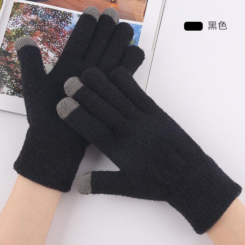 Treatment does not pick color, piled thickened gloves, women's winter knitted touch screen warm winter gloves