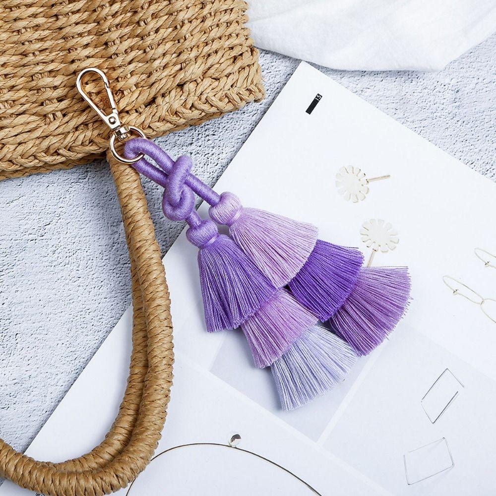 

Exquisite Bohemia Tassel Keychain Trendy Gradient Colors Key Ring Three-layer Tassel Pendant Girls style 1