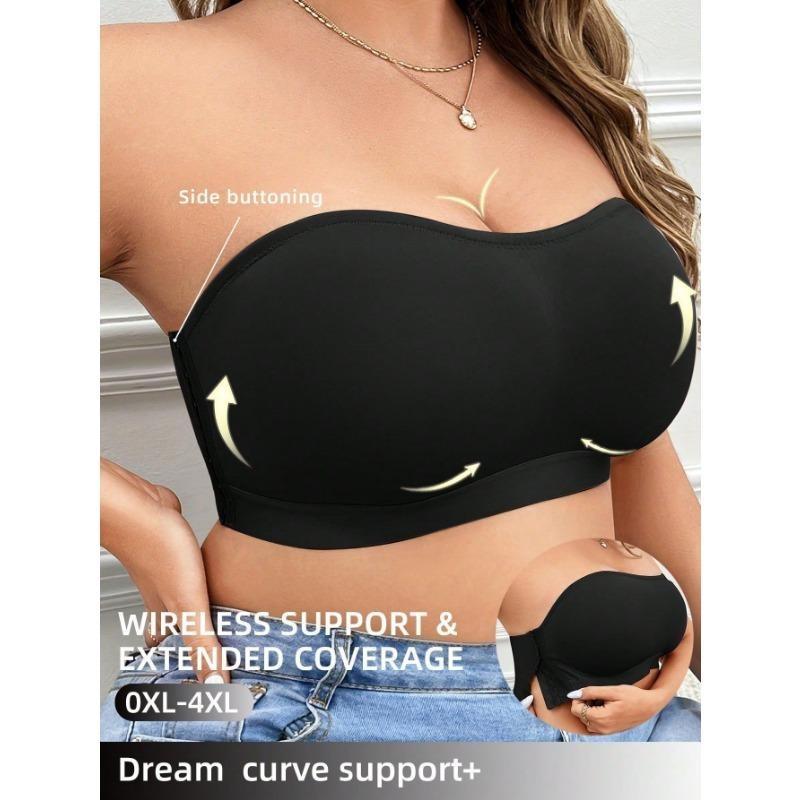 Solid Simple Strapless Side Buckle Bandeau Plus Size Thin Wireless Seamless Bra