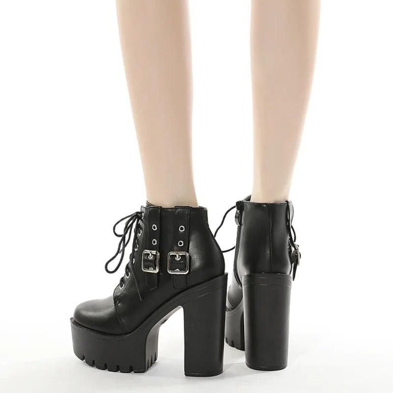 Γόβες 13 εκ. Φθινόπωρο Και Χειμώνας 2024 Μεγάλο Νέο Παχύσολο Παπούτσια Γυναικεία Χοντρά Ψηλά Τακούνια Μποτάκια Lhx