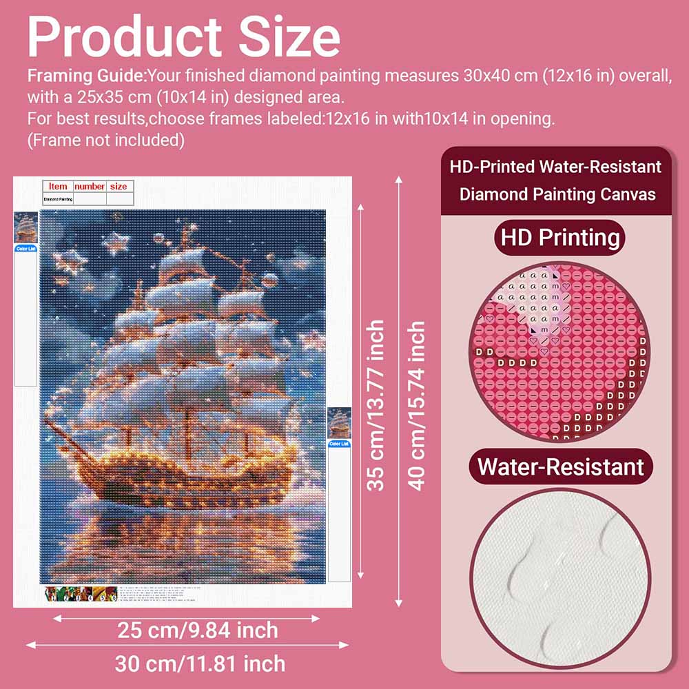 Diamantmalerei Segelschiff Sonnenuntergang Meereslandschaft DIY 5D Wohnraum Dekoration Set
