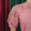 2024 European American Style Women Lace Pleated Short Sleeve Dress